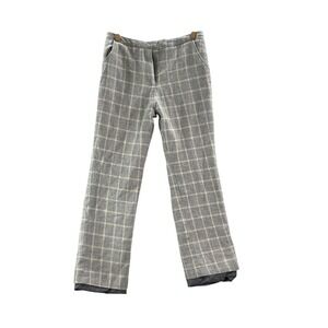 David N Wool Trousers Womens 10 Grey Windowpane Plaid Straight Leg Dress Pants‎